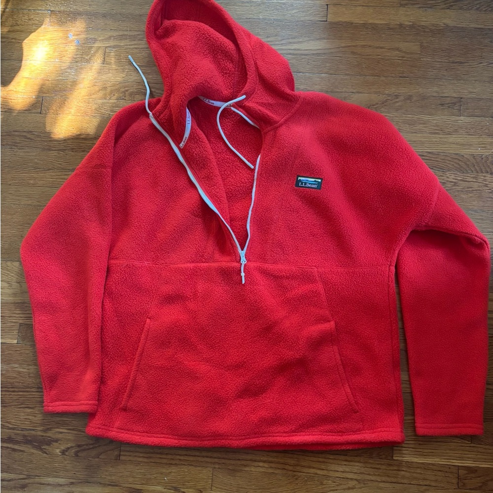 L.L. Bean Women’s Katahdin Vibrant Red Quarter Zip Fleece with Logo